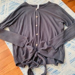 Waffle Oversized Top with wooden buttons and tie